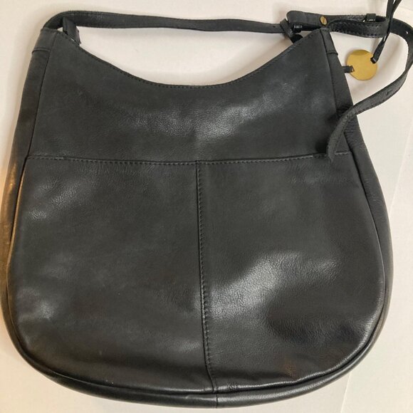 Womens Margot Leather Adjustable Crossbody Shoulder Hobo Bag Black 12 x 12 x 2" - Picture 2 of 11